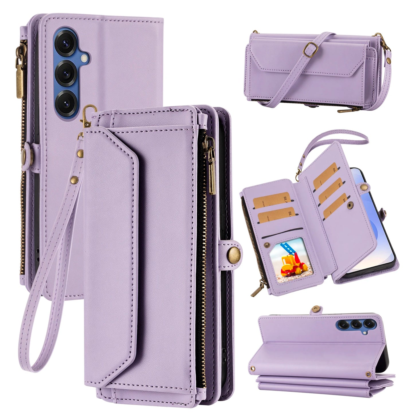 Leather Wallet Samsung Galaxy Case — Cross-Shoulder Strap & Card Slots Cover