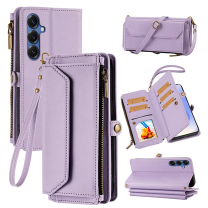 Leather Wallet Samsung Galaxy Case — Cross-Shoulder Strap & Card Slots Cover
