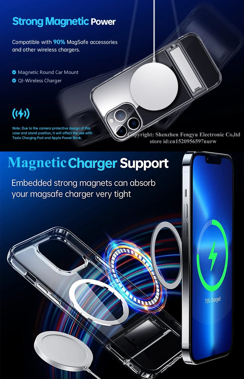 Clear MagSafe Case with Kickstand — Magnetic Wireless Charging Cover