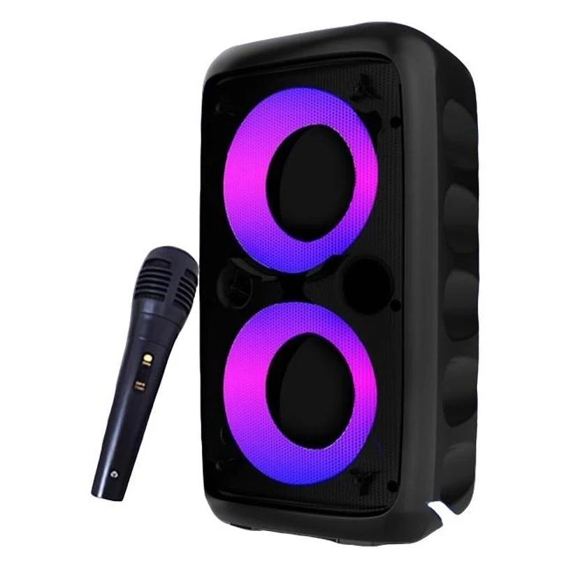 Portable Karaoke Speaker with Microphone — Bluetooth, FM Radio & LED Lights