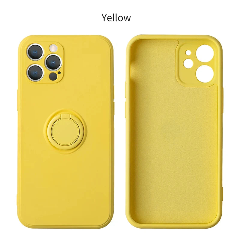 Liquid Silicone Ring Holder iPhone Case — Magnetic Bracket Shockproof Cover