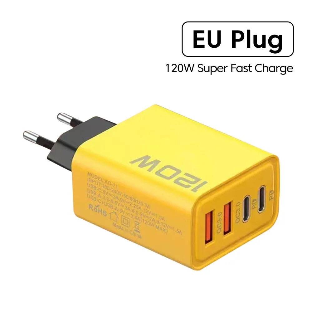 120W 4-Port USB-C Charger — PD & Quick Charge Fast Wall Adapter