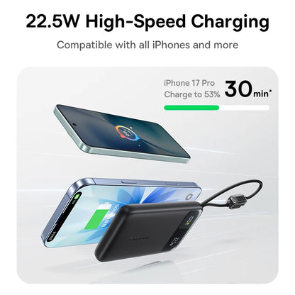 Baseus 10,000mAh Power Bank — 22.5W Fast Charging with Dual Built-In USB-C Cables