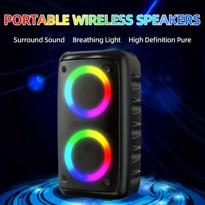 Portable Karaoke Speaker with Microphone — Bluetooth, FM Radio & LED Lights