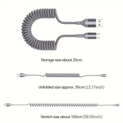 Coiled Car Charging Cable — 100W USB-C, Stretches 0.25m to 1.5m