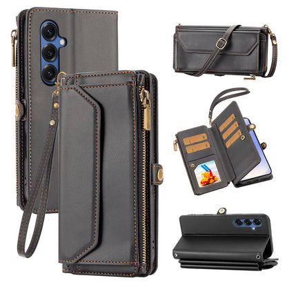 Leather Wallet Samsung Galaxy Case — Cross-Shoulder Strap & Card Slots Cover