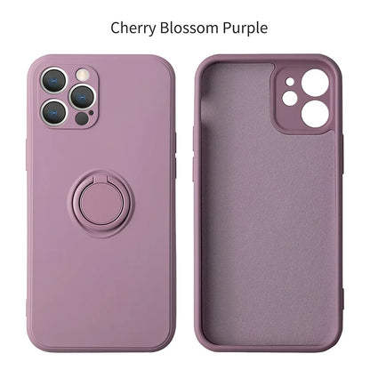 Liquid Silicone Ring Holder iPhone Case — Magnetic Bracket Shockproof Cover
