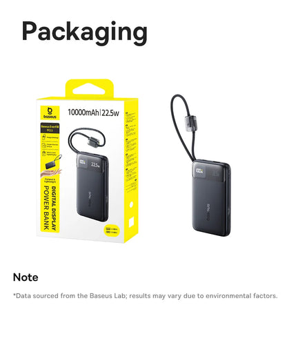 Baseus 10,000mAh Power Bank — 22.5W Fast Charging with Dual Built-In USB-C Cables