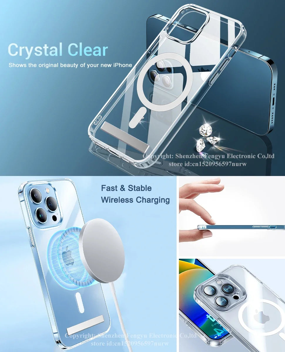 Clear MagSafe Case with Kickstand — Magnetic Wireless Charging Cover