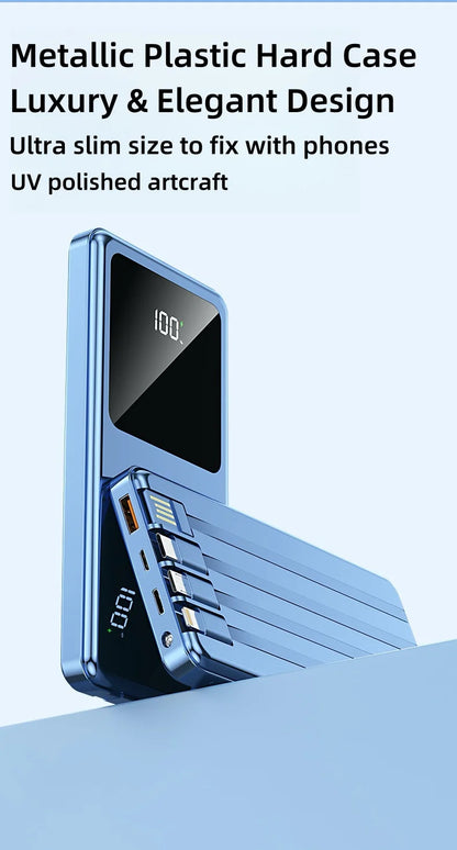20,000mAh Power Bank with Built-In Cables — 65W PD Fast Charging & Digital Display