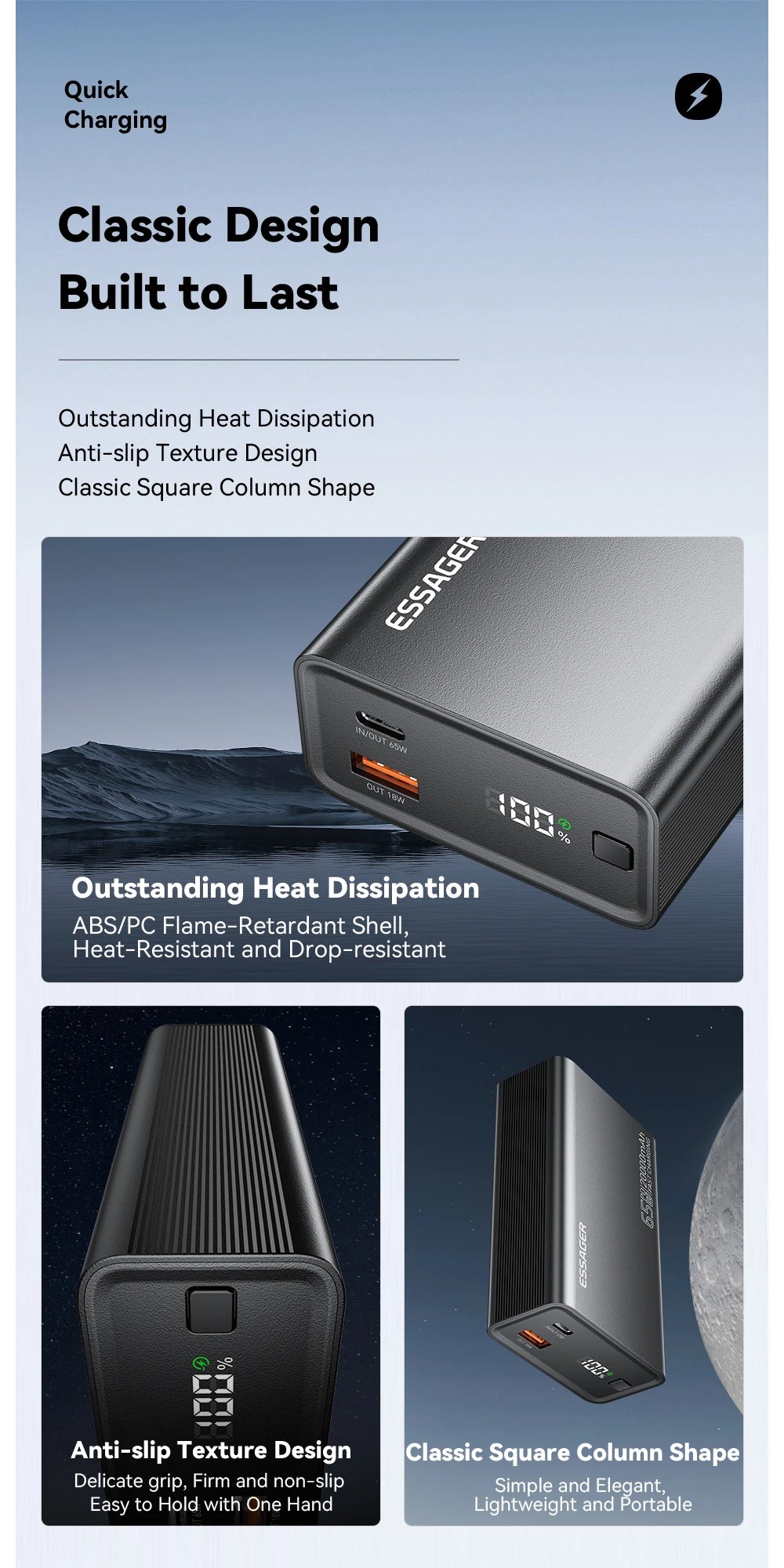 Essager 20,000mAh Power Bank — 65W PD Fast Charging for Laptops & Phones