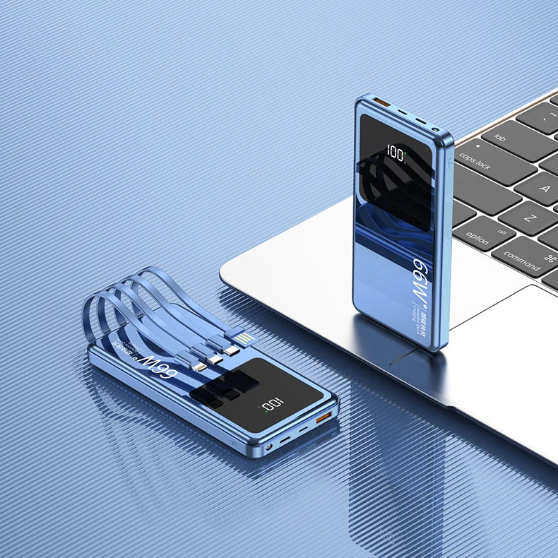 20,000mAh Power Bank with Built-In Cables — 65W PD Fast Charging & Digital Display
