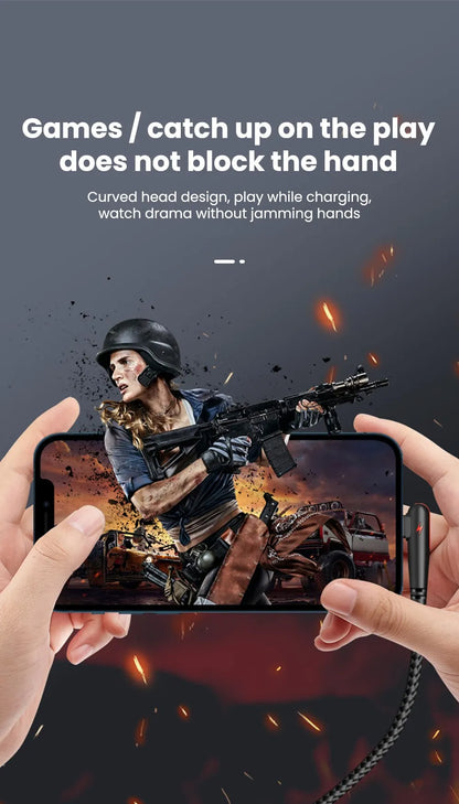 90° Right Angle USB-C Cable — 6A Fast Charging, Braided for Gaming