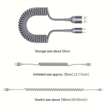 Coiled Car Charging Cable — 100W USB-C, Stretches 0.25m to 1.5m