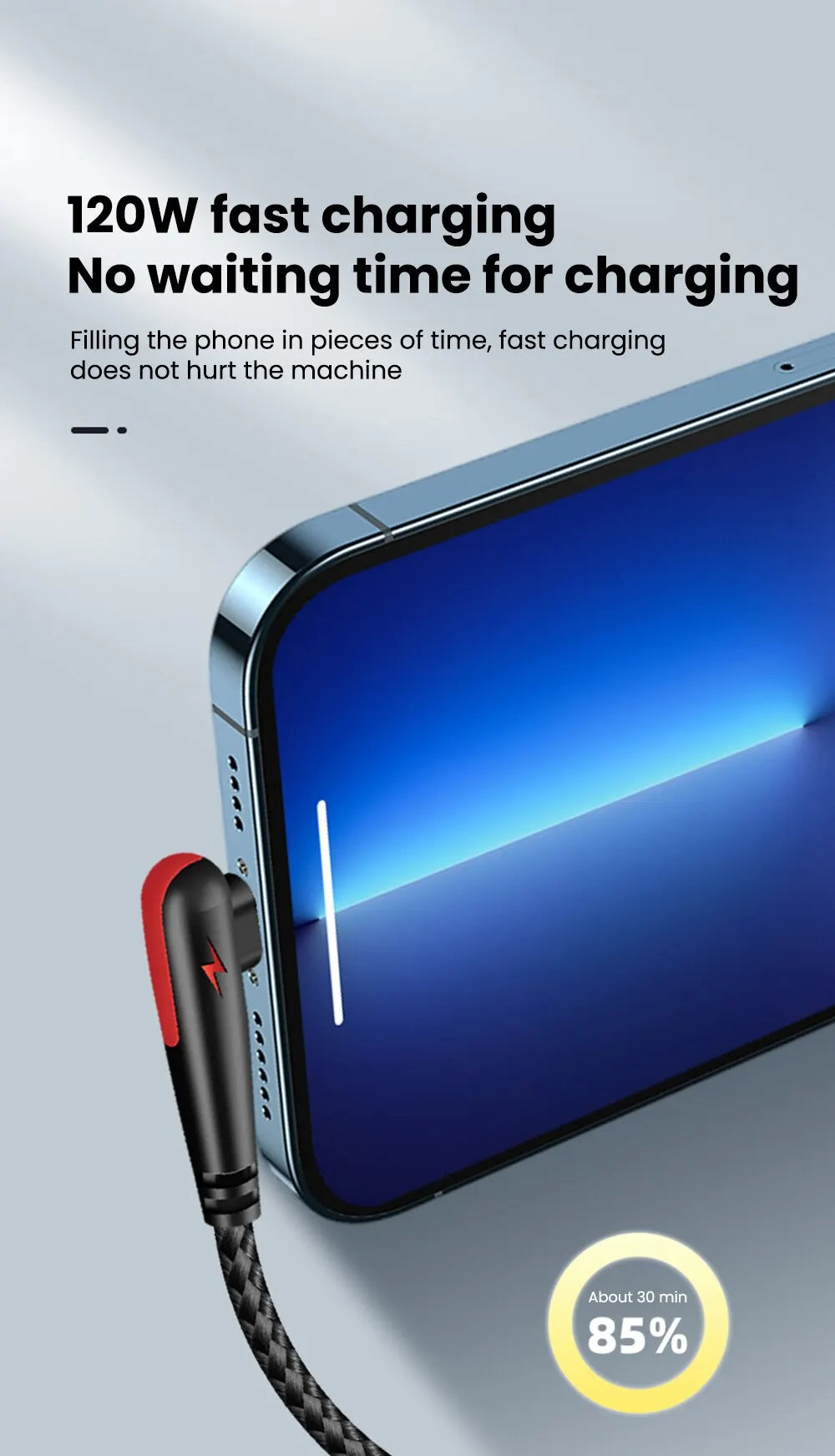 90° Right Angle USB-C Cable — 6A Fast Charging, Braided for Gaming