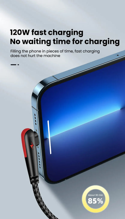 90° Right Angle USB-C Cable — 6A Fast Charging, Braided for Gaming