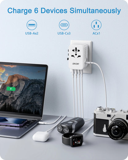 LENCENT Universal Travel Adapter — All-in-One EU, UK, US & AUS Plug with USB