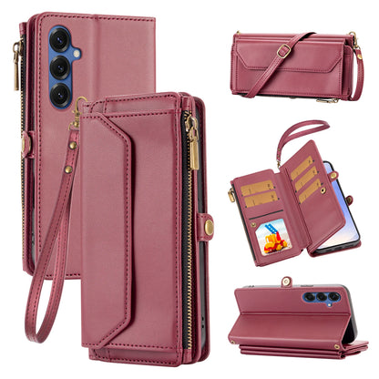 Leather Wallet Samsung Galaxy Case — Cross-Shoulder Strap & Card Slots Cover