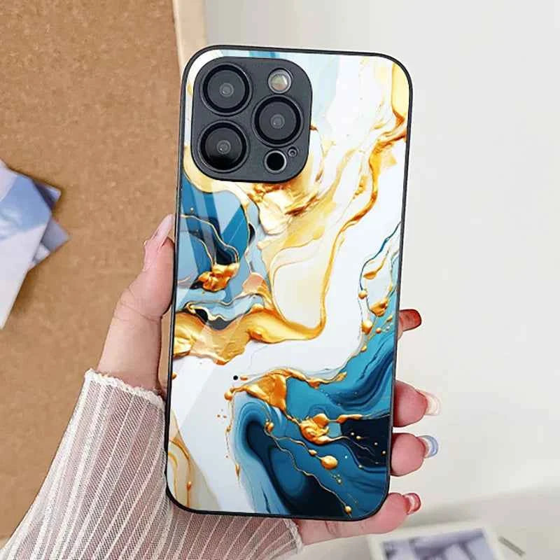 Marble Tempered Glass iPhone Case — Luxury Shockproof Cover