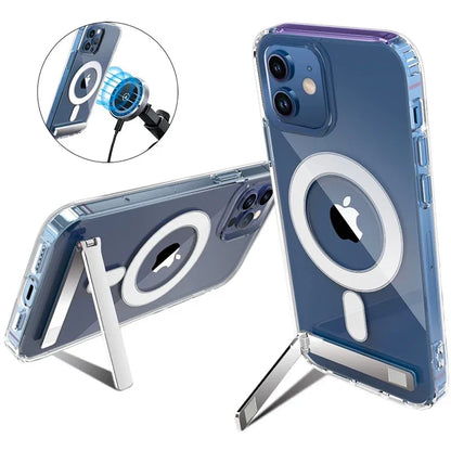 Clear MagSafe Case with Kickstand — Magnetic Wireless Charging Cover
