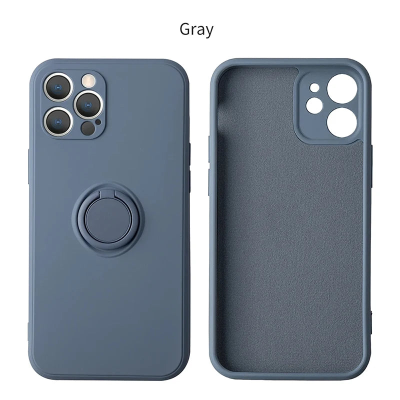 Liquid Silicone Ring Holder iPhone Case — Magnetic Bracket Shockproof Cover