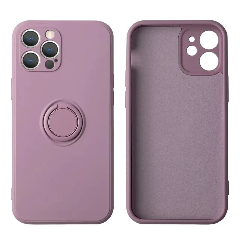 Liquid Silicone Ring Holder iPhone Case — Magnetic Bracket Shockproof Cover