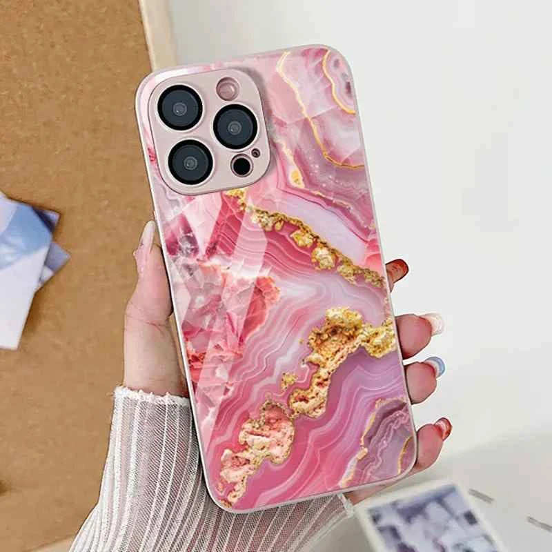 Marble Tempered Glass iPhone Case — Luxury Shockproof Cover