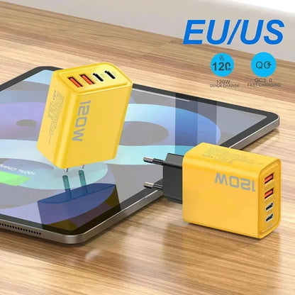 120W 4-Port USB-C Charger — PD & Quick Charge Fast Wall Adapter