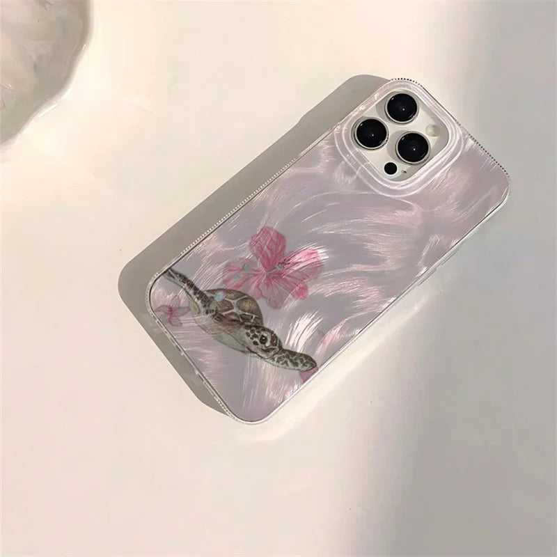 Turtle Print Case — Matte Chiffon Texture Full Coverage Cover for iPhone