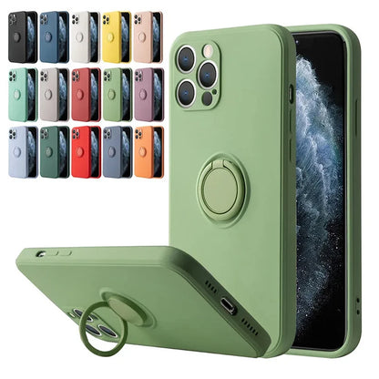 Liquid Silicone Ring Holder iPhone Case — Magnetic Bracket Shockproof Cover