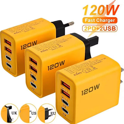 120W 4-Port USB-C Charger — PD & Quick Charge Fast Wall Adapter