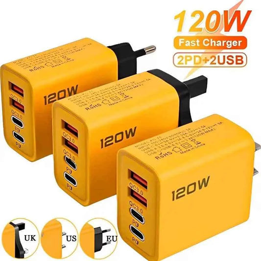 120W 4-Port USB-C Charger — PD & Quick Charge Fast Wall Adapter