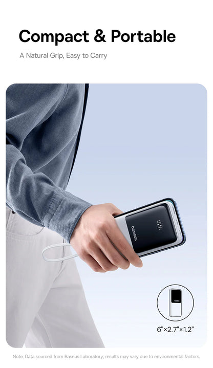 Baseus 20,000mAh Power Bank — 22.5W Fast Charging with Built-In Cables & LCD Display