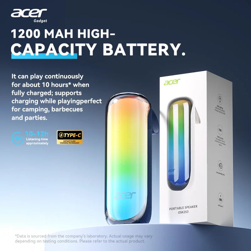 Acer OSK253 Portable Bluetooth Speaker — Dual Drivers, FM Radio & Ambient Lighting