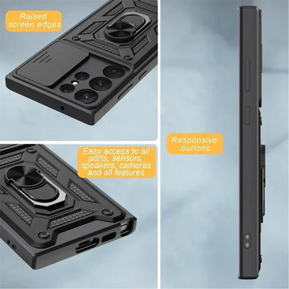 Armor Rotate Ring Stand Samsung Galaxy Case — Slide Lens Cover & Car Mount