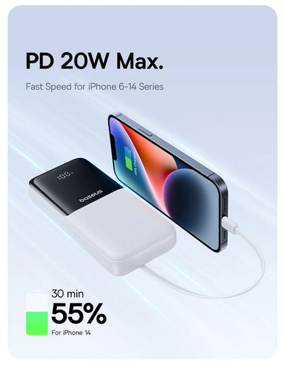 Baseus 20,000mAh Power Bank — 22.5W Fast Charging with Built-In Cables & LCD Display