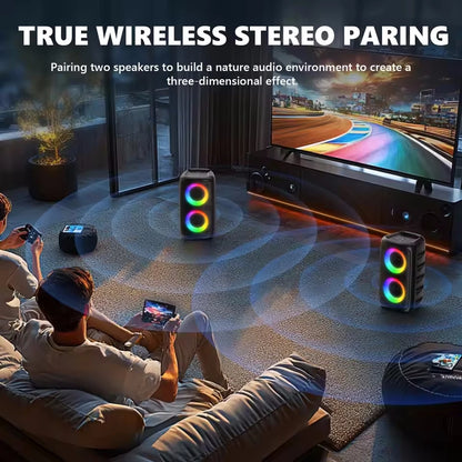 Portable Karaoke Speaker with Microphone — Bluetooth, FM Radio & LED Lights