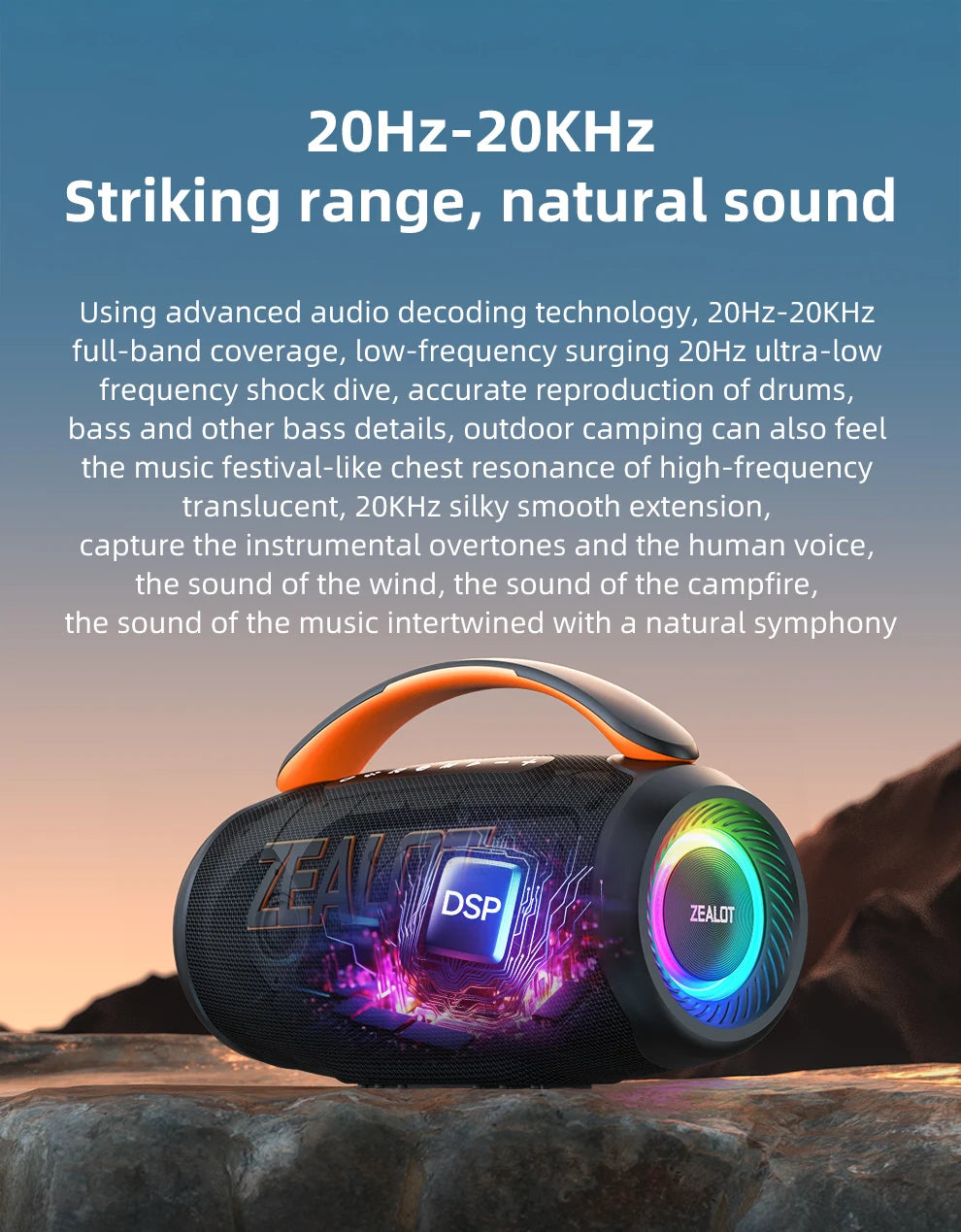 Zealot P12 Portable Bluetooth Speaker — 60W IPX6 Waterproof with Carry Handle