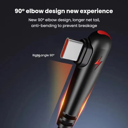 90° Right Angle USB-C Cable — 6A Fast Charging, Braided for Gaming