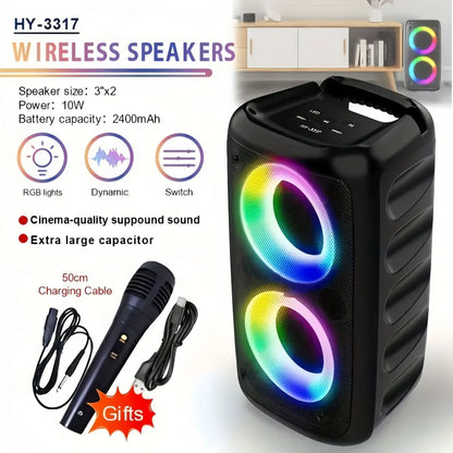 Portable Karaoke Speaker with Microphone — Bluetooth, FM Radio & LED Lights