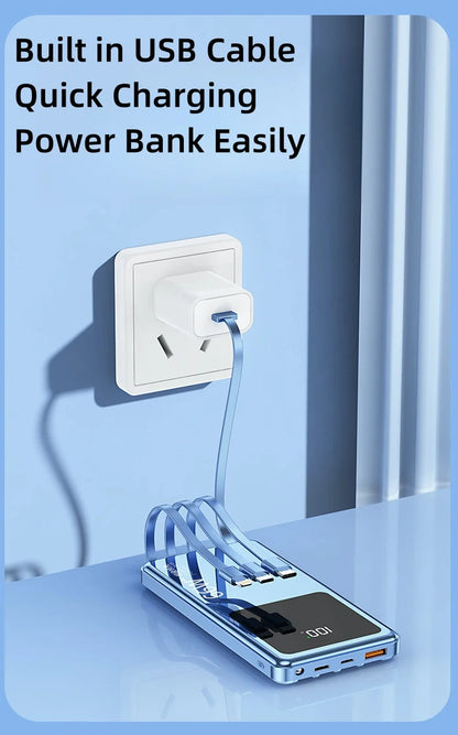 20,000mAh Power Bank with Built-In Cables — 65W PD Fast Charging & Digital Display