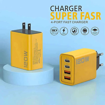 120W 4-Port USB-C Charger — PD & Quick Charge Fast Wall Adapter