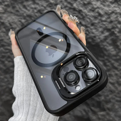 Magnetic Clear Case with Stand — MagSafe Shockproof with Camera Lens Protection
