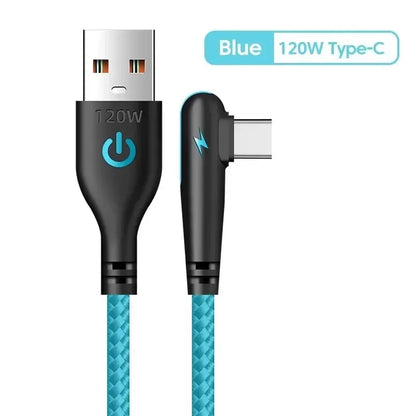 90° Right Angle USB-C Cable — 6A Fast Charging, Braided for Gaming