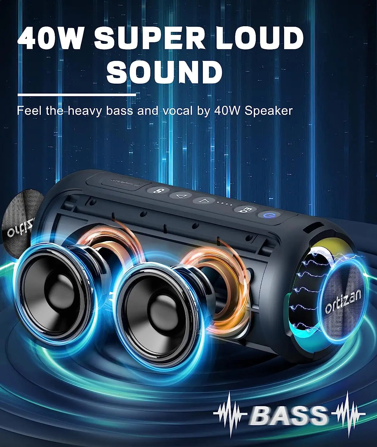 Ortizan X8 Pro Bluetooth Speaker — 40W IPX7 Waterproof with 30H Battery & TWS Pairing