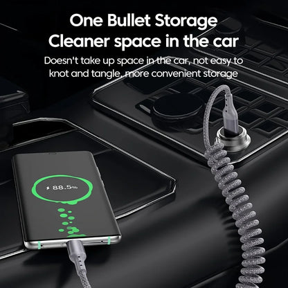 Coiled Car Charging Cable — 100W USB-C, Stretches 0.25m to 1.5m