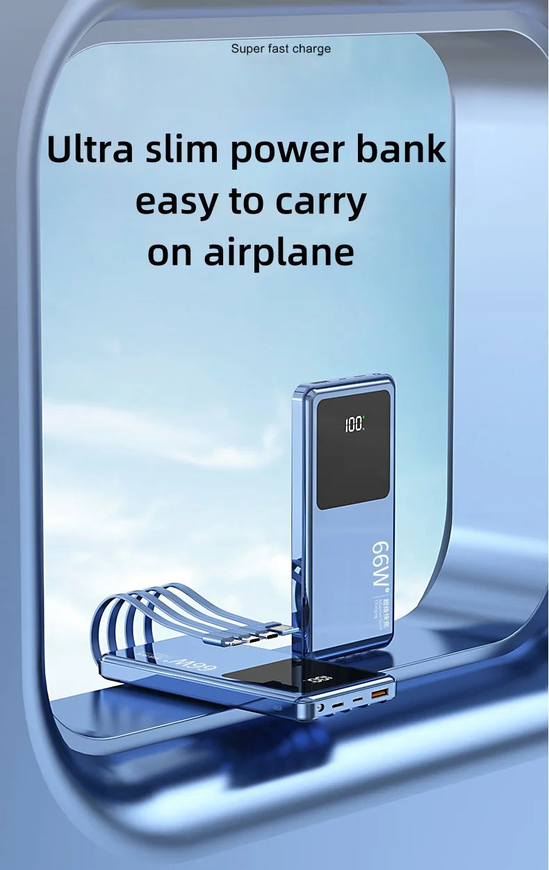 20,000mAh Power Bank with Built-In Cables — 65W PD Fast Charging & Digital Display