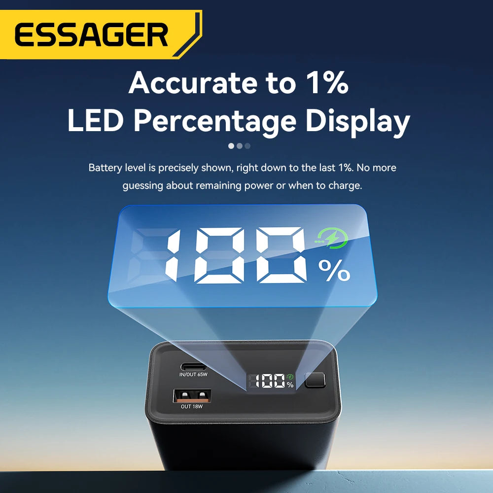 Essager 20,000mAh Power Bank — 65W PD Fast Charging for Laptops & Phones