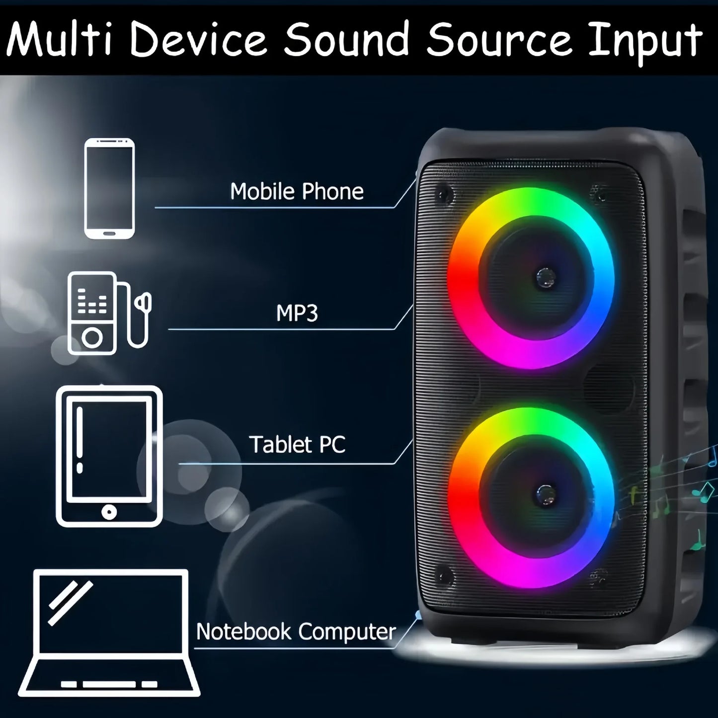 Portable Karaoke Speaker with Microphone — Bluetooth, FM Radio & LED Lights