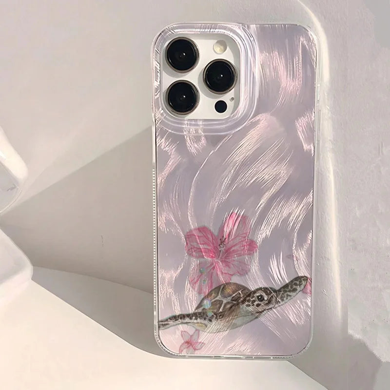 Turtle Print Case — Matte Chiffon Texture Full Coverage Cover for iPhone